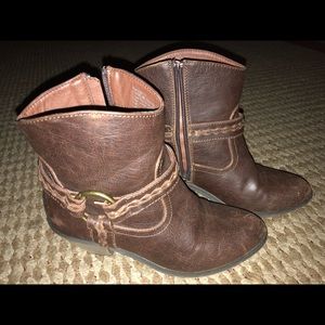 Brown Leather Girls Ankle Boots